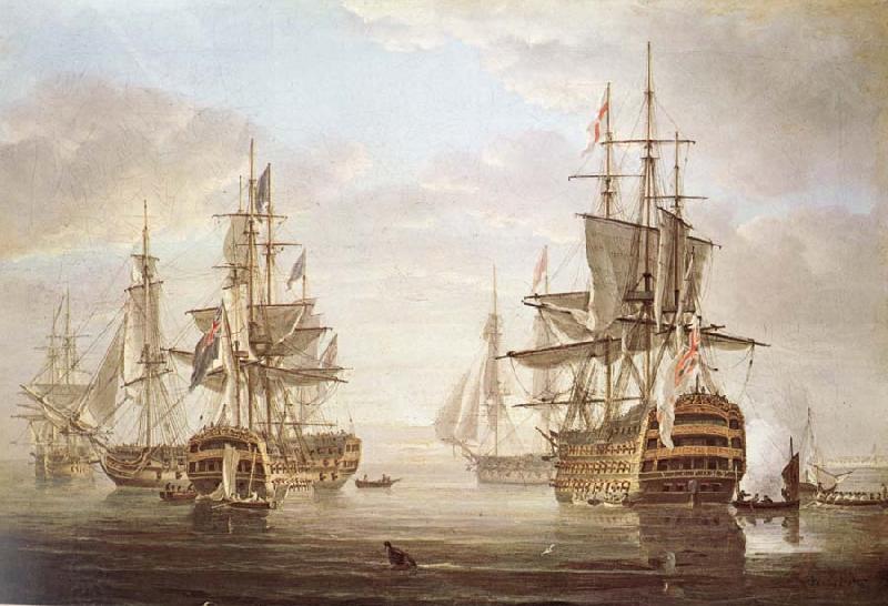 Nicholas Pocock This work of am exposing they five vessel as elbow bare that gora with Horatio Nelson and banskarriar China oil painting art